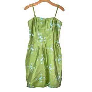 Vintage Y2K 90s Nanette Lepore Silk Mini Dress Sz 8 Corset Green Garden Fairy